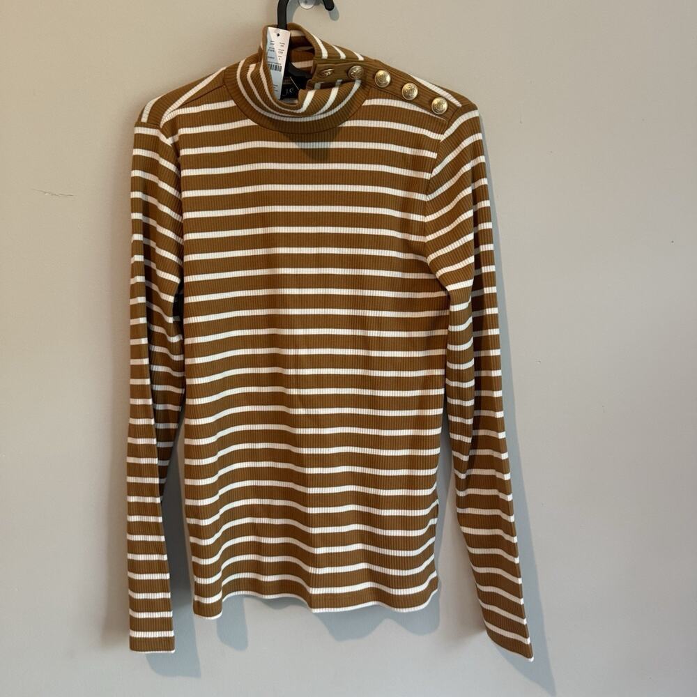 J. Crew Vintage Rib Turtleneck Gold Buttons Striped Preppy Small NWT 1915 - Picture 3 of 11